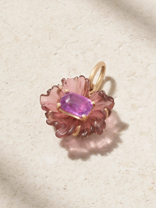 Tropical Flower 18-karat Rose Gold, Tourmaline And Sapphire Pendant
