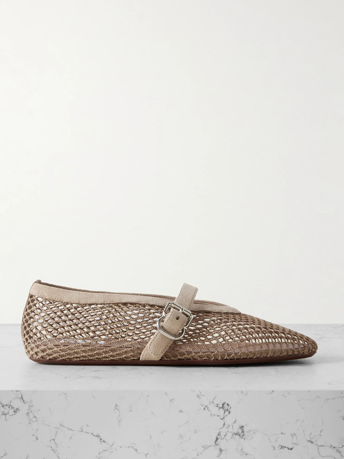 Suede-trimmed Mesh Ballet Flats