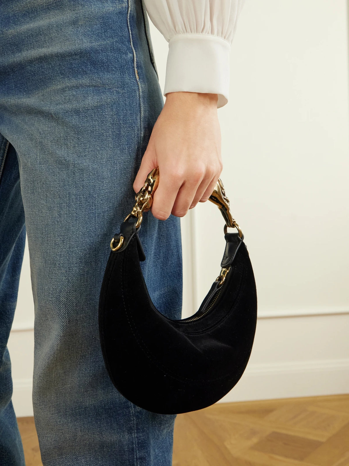 Image of Bags. Product name - Chain Horse Velvet Top-handle Bag in Black colour by brand - Chloé