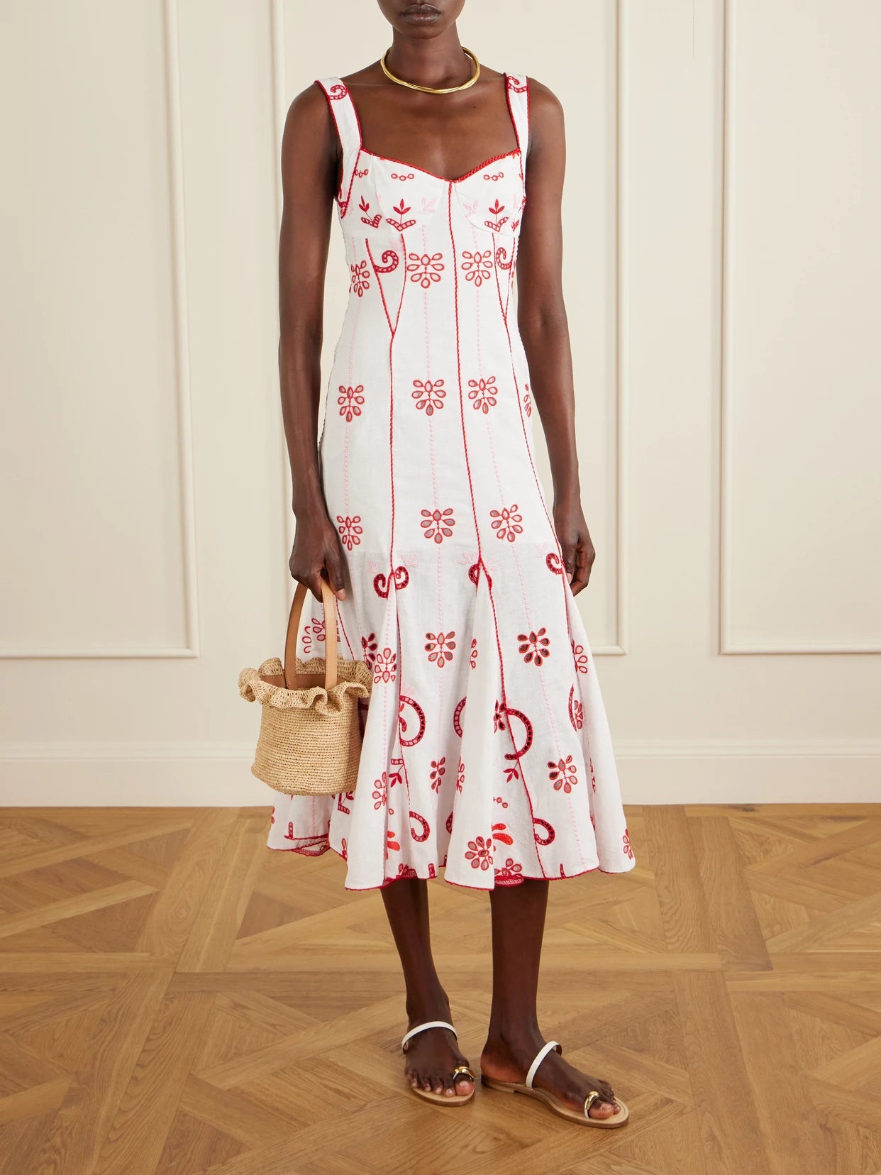 Image of Dresses. Product name - Naia Tiered Broderie Anglaise Cotton-blend Midi Dress in x small colour by brand - Charo Ruiz