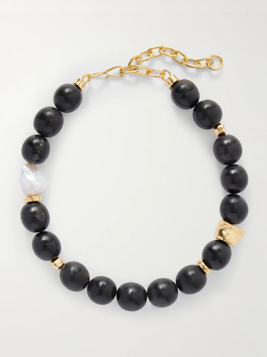 Oria Gold-plated, Pearl And Horn Beaded Necklace