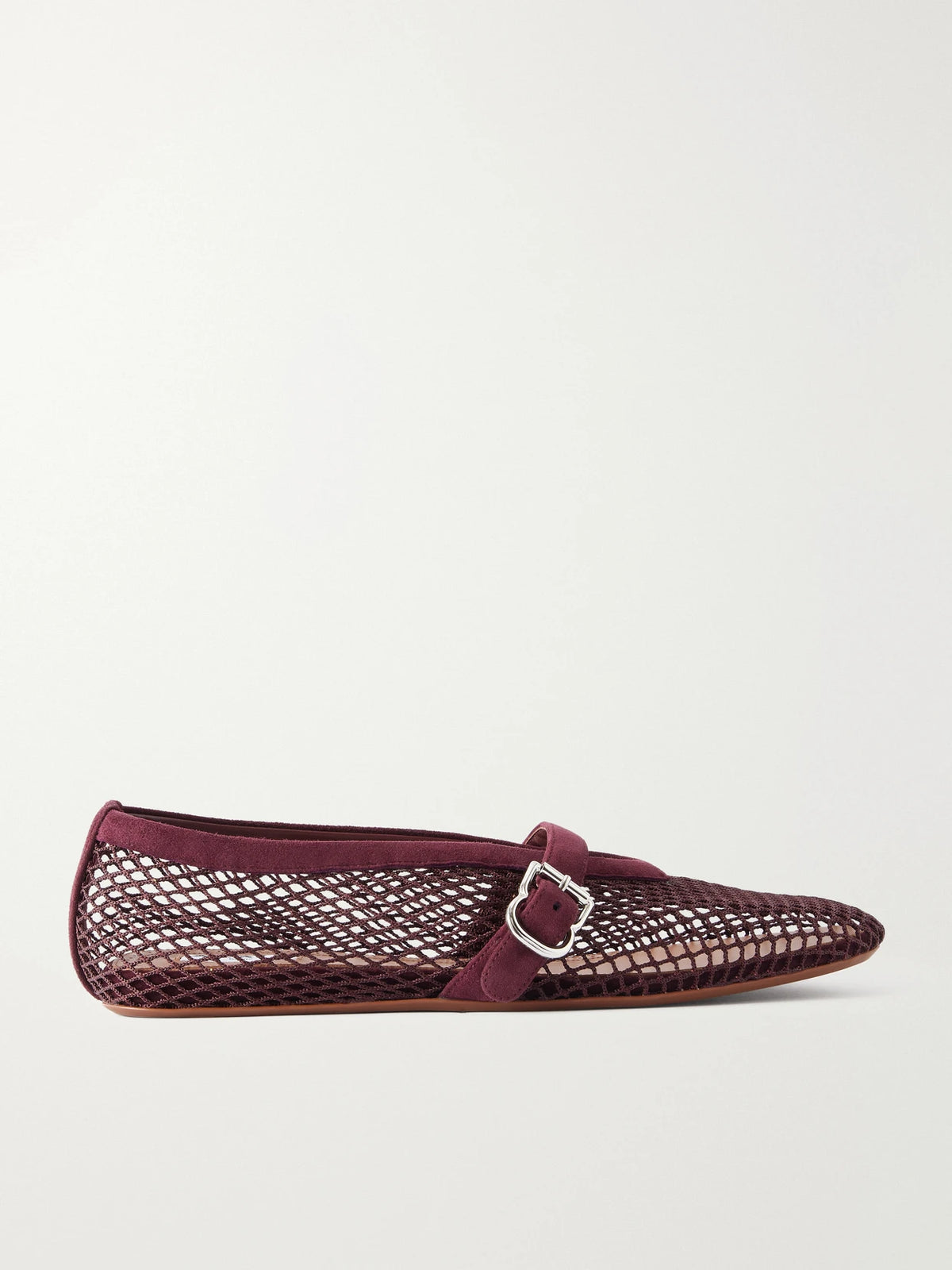 Patent Leather-trimmed Mesh Ballet Flats
