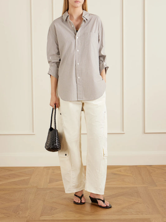 Image of Jeans. Product name - Flight Pleated Organic Cotton-blend Twill Barrel-leg Pants in Off-white colour by brand - Citizens of Humanity