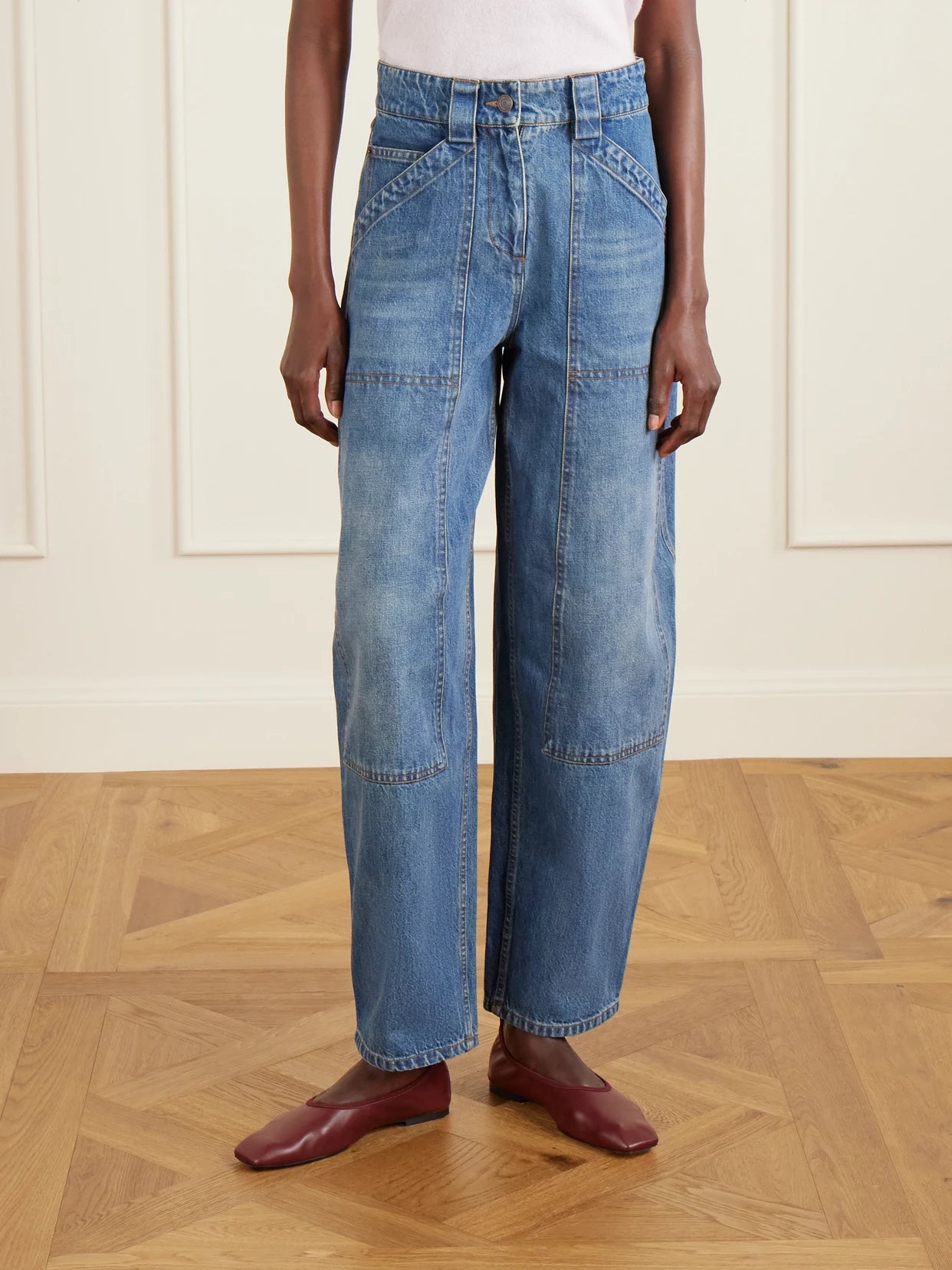 Paneled Mid-rise Barrel-leg Jeans
