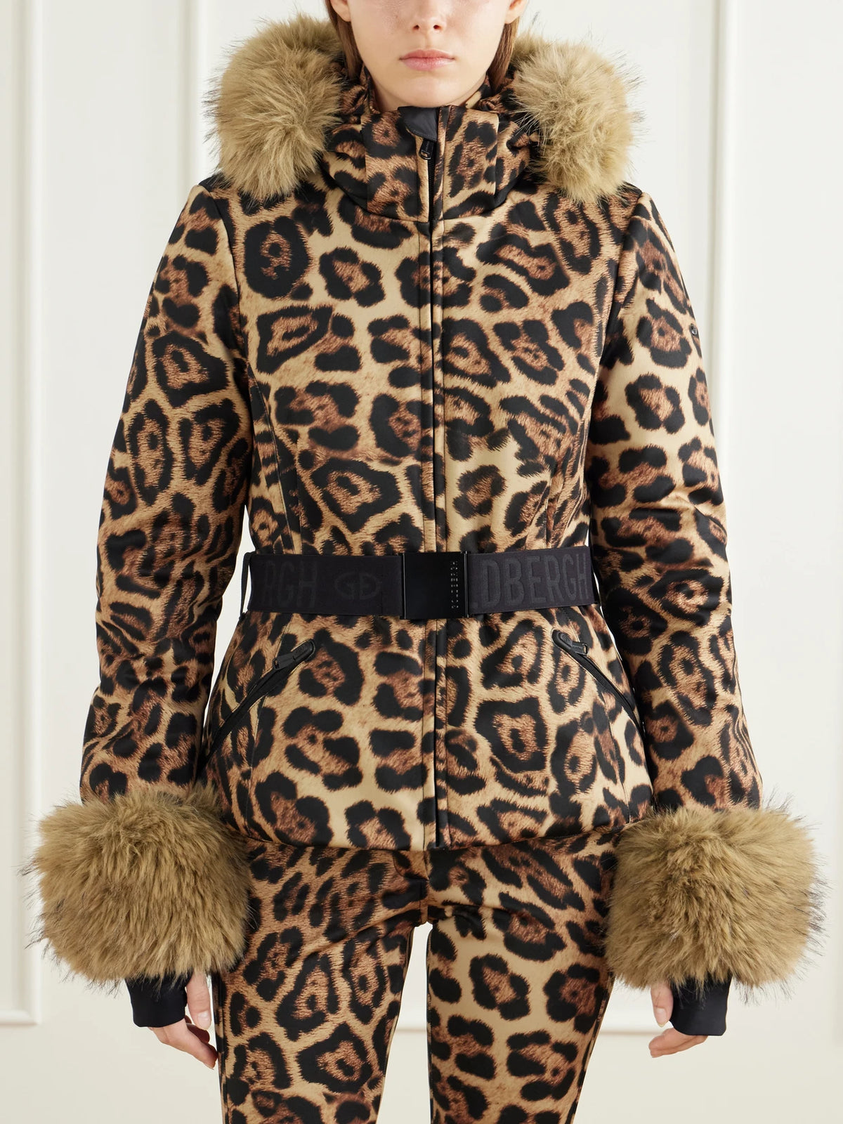 Goldbergh Jagger Belted Plush-trimmed Leopard-print Ski Jacket