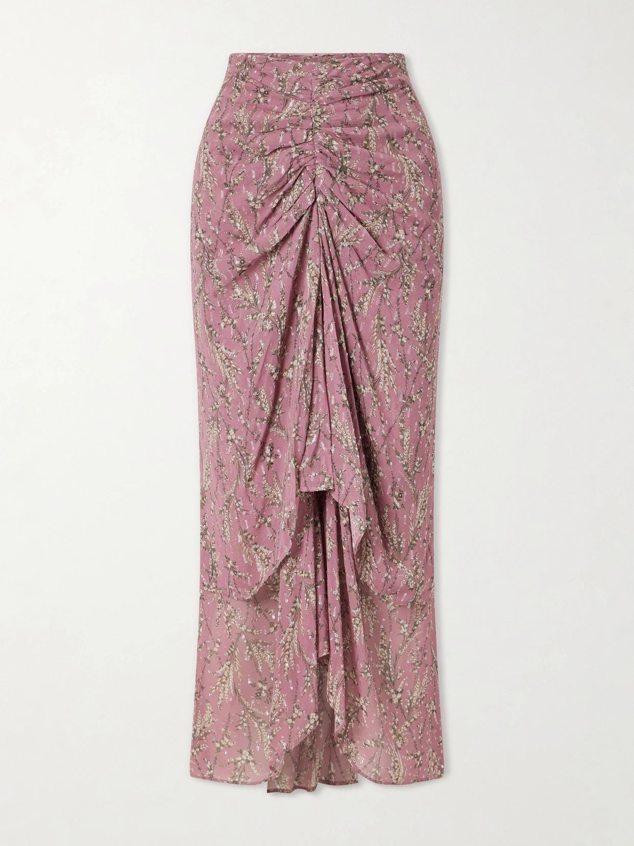 Sira Ruffled Floral-print Metallic Maxi Skirt