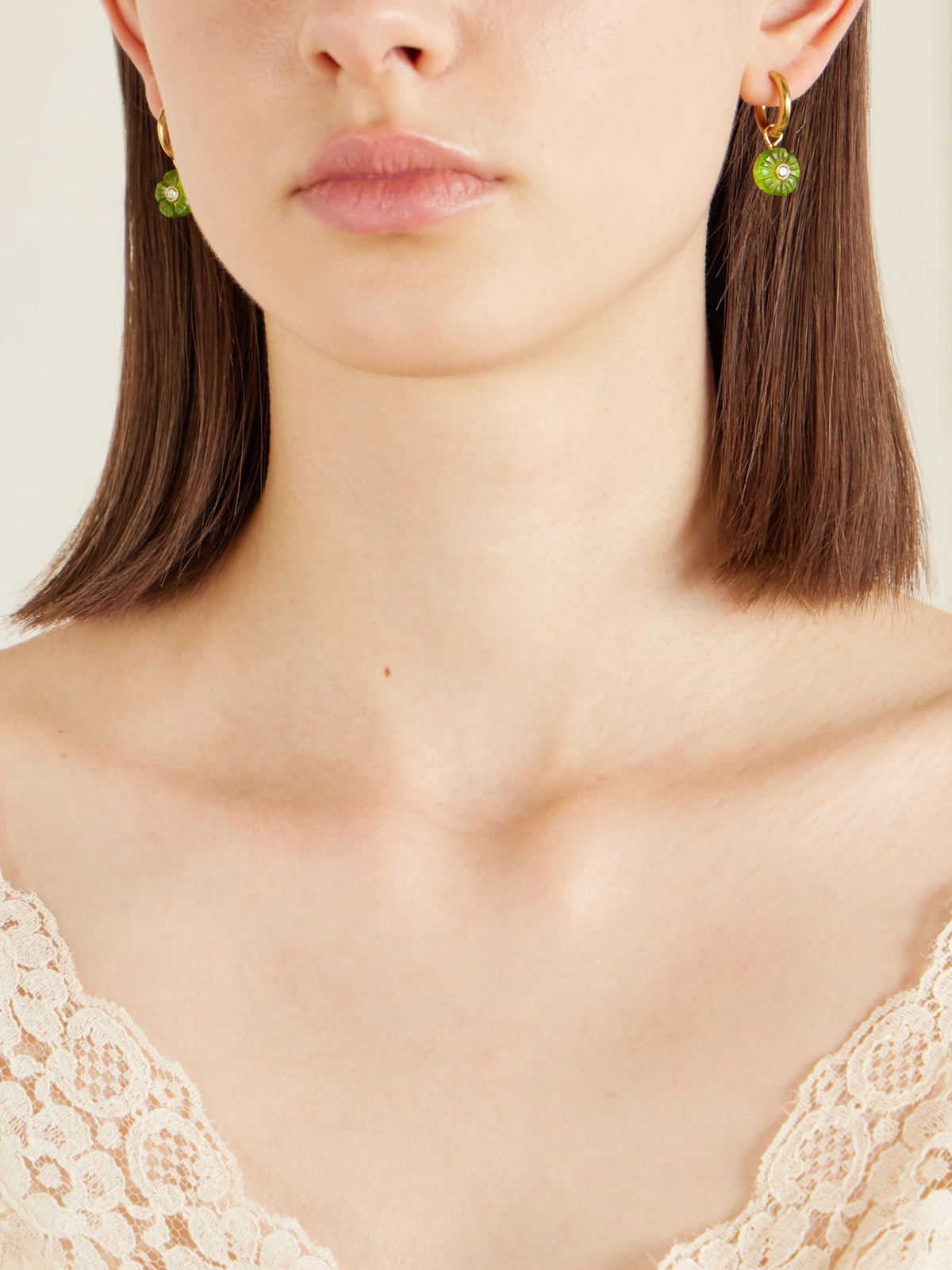 Image of Earrings. Product name - Lillian Gold-tone Crystal Earrings in Light green colour by brand - Jennifer Behr