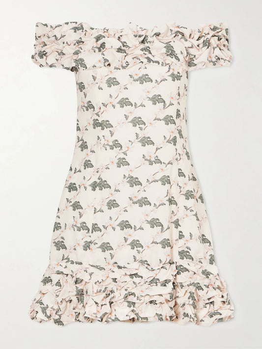 Image of Dresses. Product name - Jardin Anhelo Cotton Floral-printed Mini Dress in Multi colour by brand - Agua by Agua Bendita