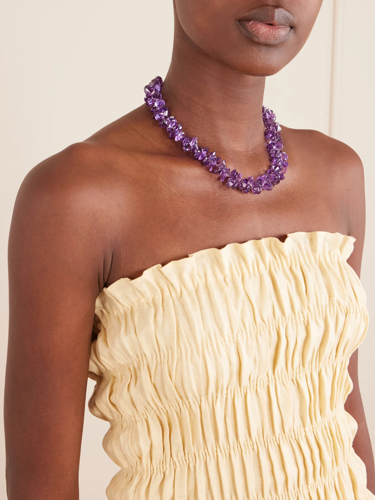 Image of Necklaces. Product name - The Cubic Cluster Gold-tone Cubic Zirconia And Crystal Necklace in Purple colour by brand - Roxanne Assoulin