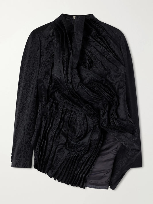 Comme des Garçons Asymmetric Pleated Floral-jacquard Jacket