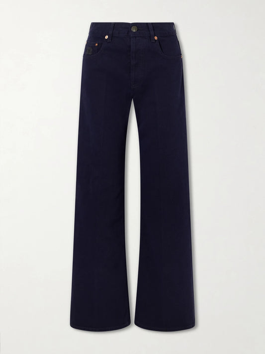 Image of Jeans. Product name - Clapotis Maline Mid-rise Wide-leg Jeans in Navy colour by brand - BLAZÉ Milano