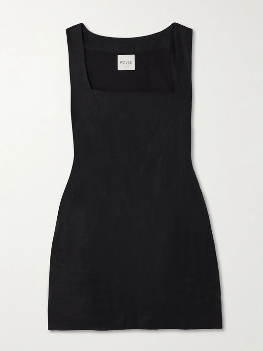 Image of Dresses. Product name - Alice Linen Mini Dress in Black colour by brand - Posse