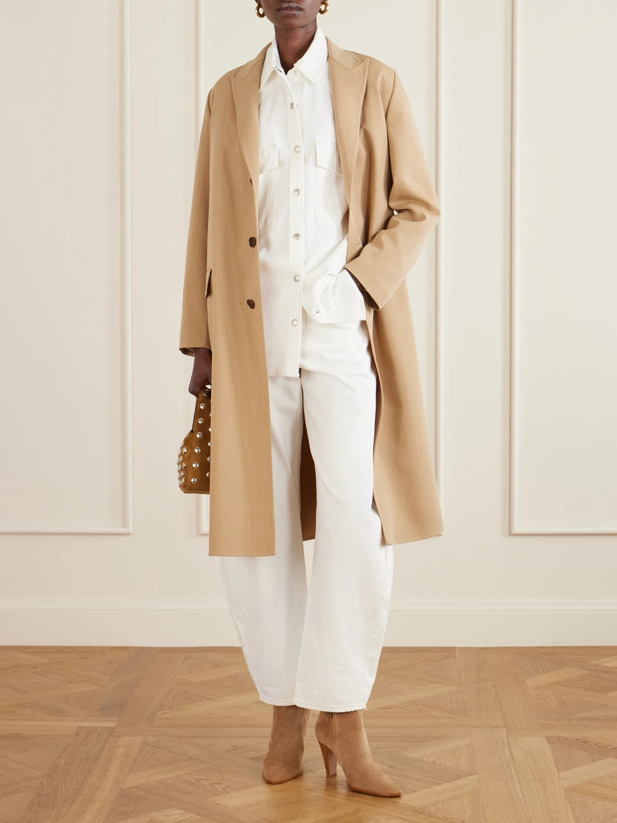 Image of Boots. Product name - Whipstitched Leather-trimmed Suede Ankle Boots in Camel colour by brand - Gianvito Rossi