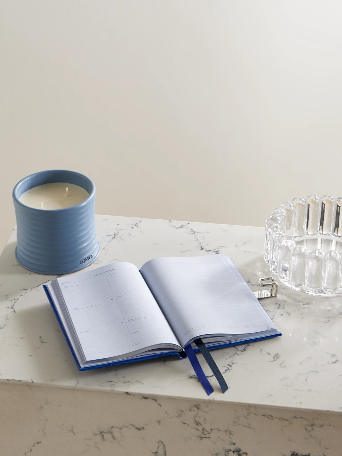 Image of Decor. Product name - Mara Panama Croc-effect Leather Diary in Blue colour by brand - Smythson