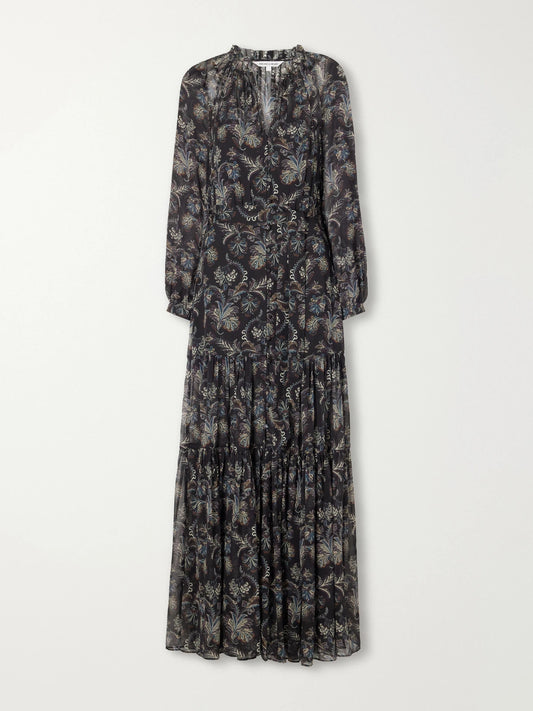 Veronica Beard Isra Belted Gathered Paisley-print Silk-georgette Maxi Dress
