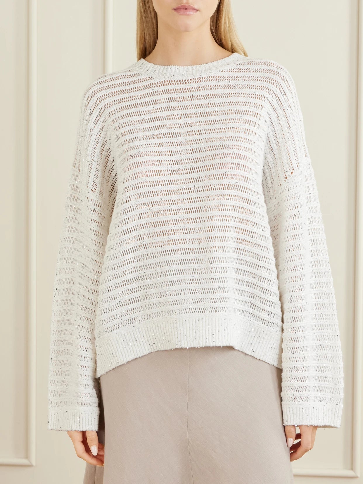 Open Linen-blend Knit Sweater