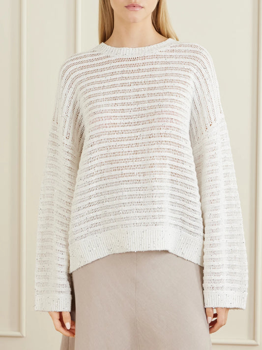 Open Linen-blend Knit Sweater