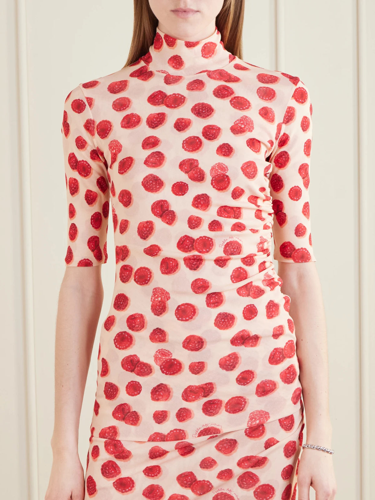 Stella McCartney Gathered Printed Mesh T-shirt