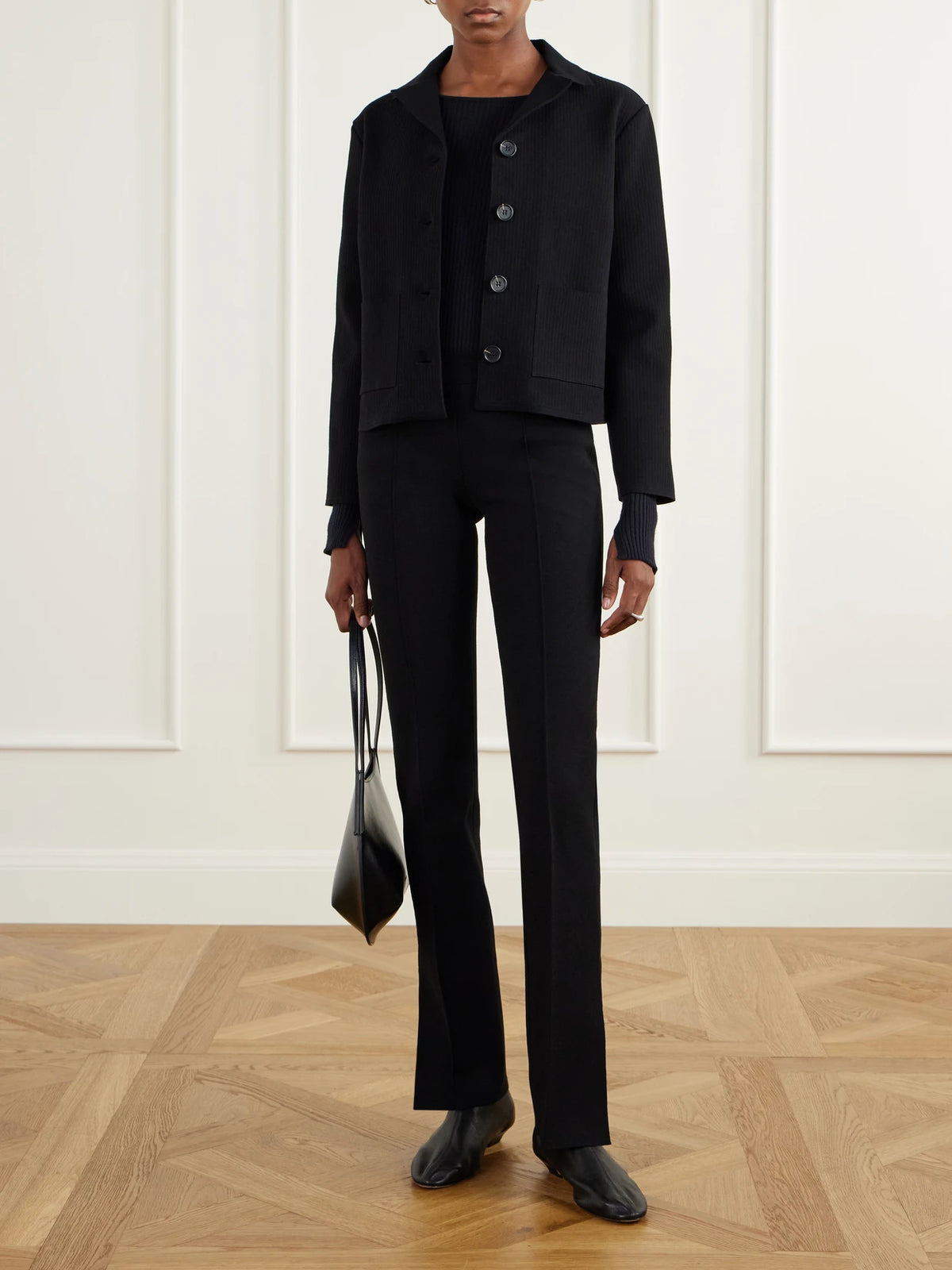 Image of Coats & Jackets. Product name - Maude Ribbed Cotton-blend Jacket in Black colour by brand - HIGH SPORT