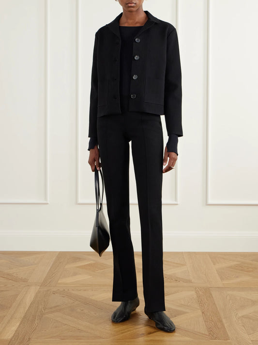 Image of Coats & Jackets. Product name - Maude Ribbed Cotton-blend Jacket in Black colour by brand - HIGH SPORT