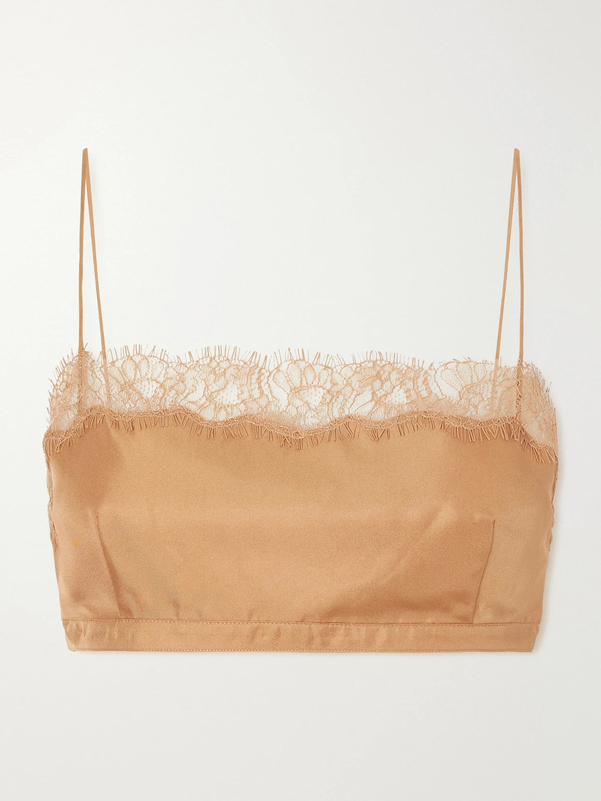 Ulla Johnson Leiko Cropped Chantilly Lace-trimmed Silk-twill Top