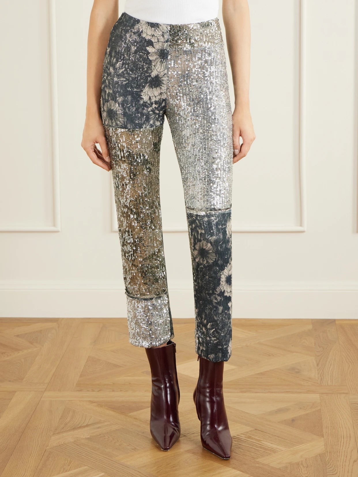 Sequined Patchwork Jersey Straight-leg Pants