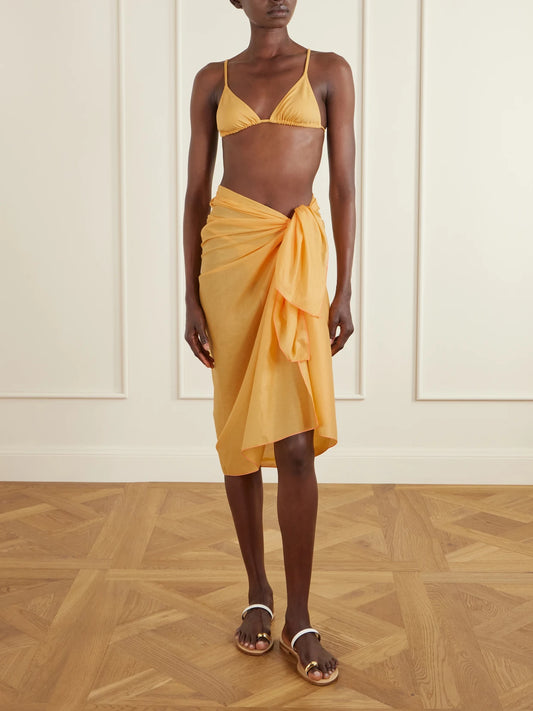 Image of Swimwear. Product name - Cabine Cotton-voile Pareo in Yellow colour by brand - Eres