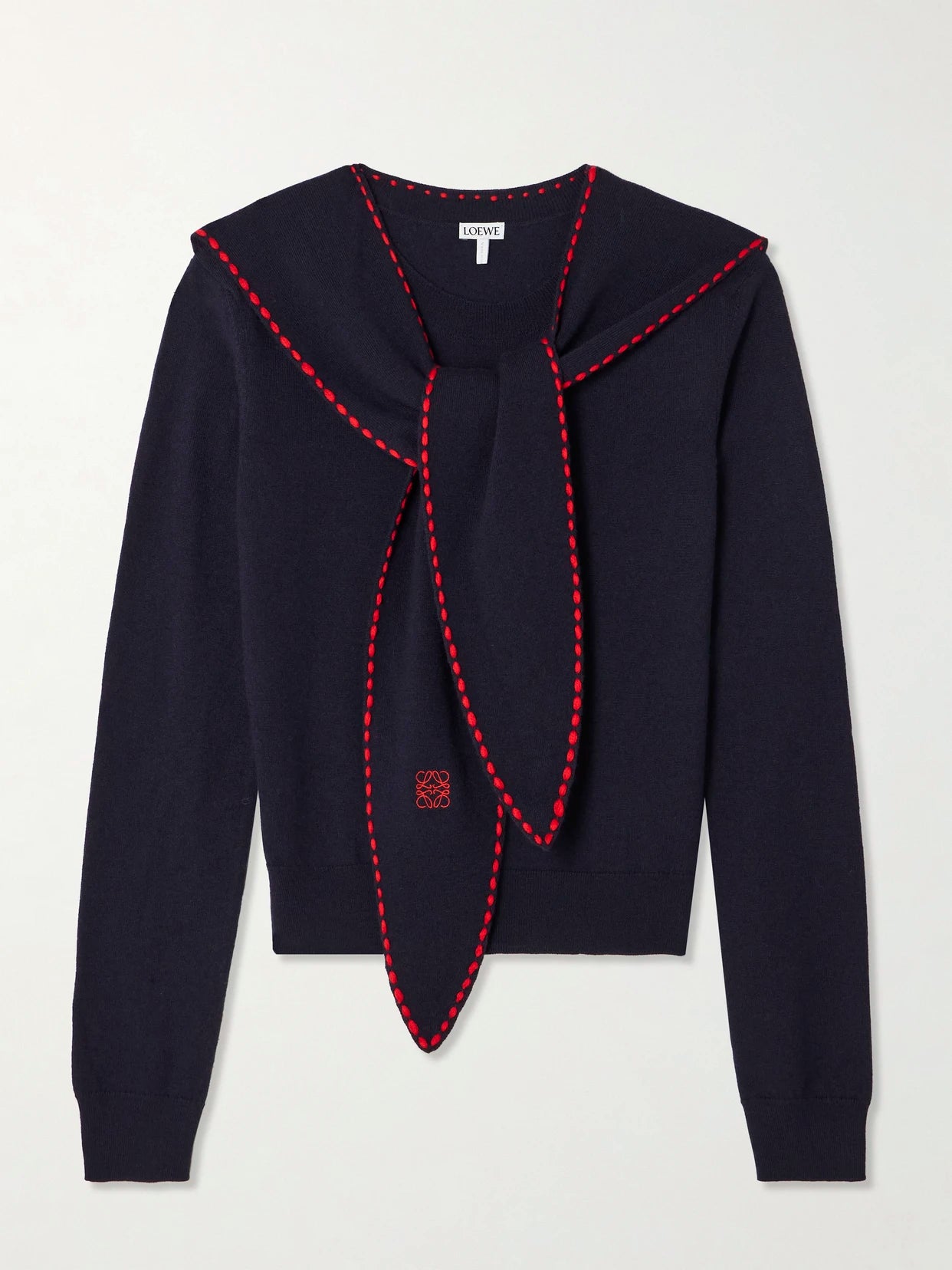 Tie-detail Embroidered Knitted Top