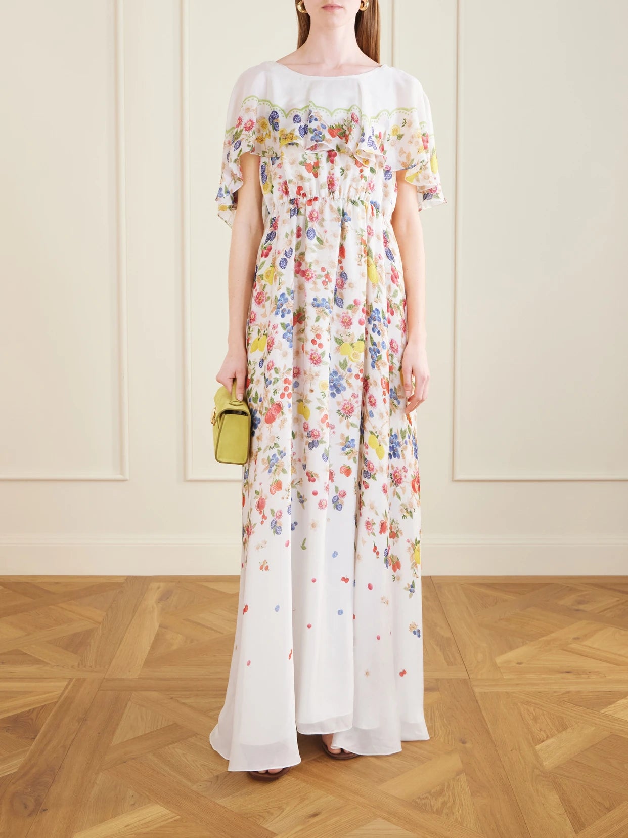 Image of Dresses. Product name - Floral-print Chiffon Maxi Dress in Multi colour by brand - Mary Katrantzou