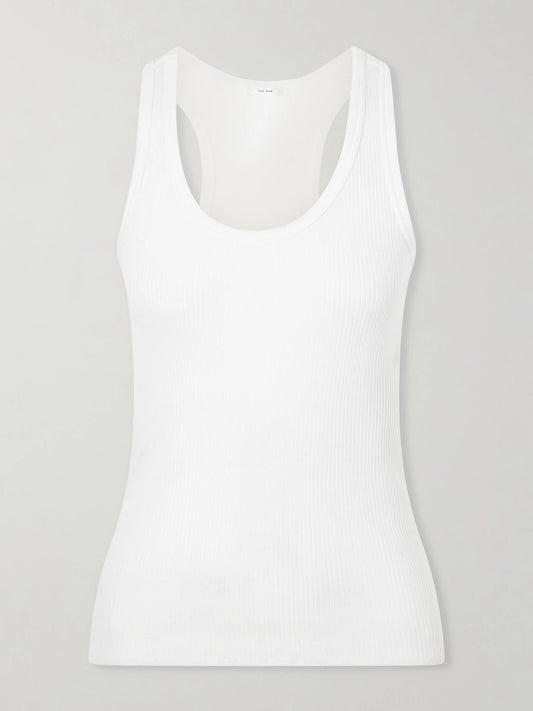 Image of a model wearing Tops. Product name - Cendrea Cotton Tank in White colour by brand - The Row