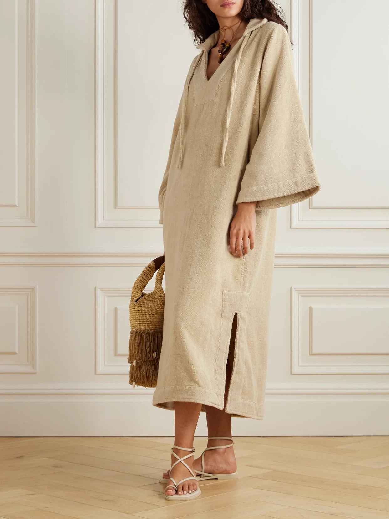 Image of Swimwear. Product name - Cotton-terry Coverup in Sand colour by brand - Lisa Marie Fernandez