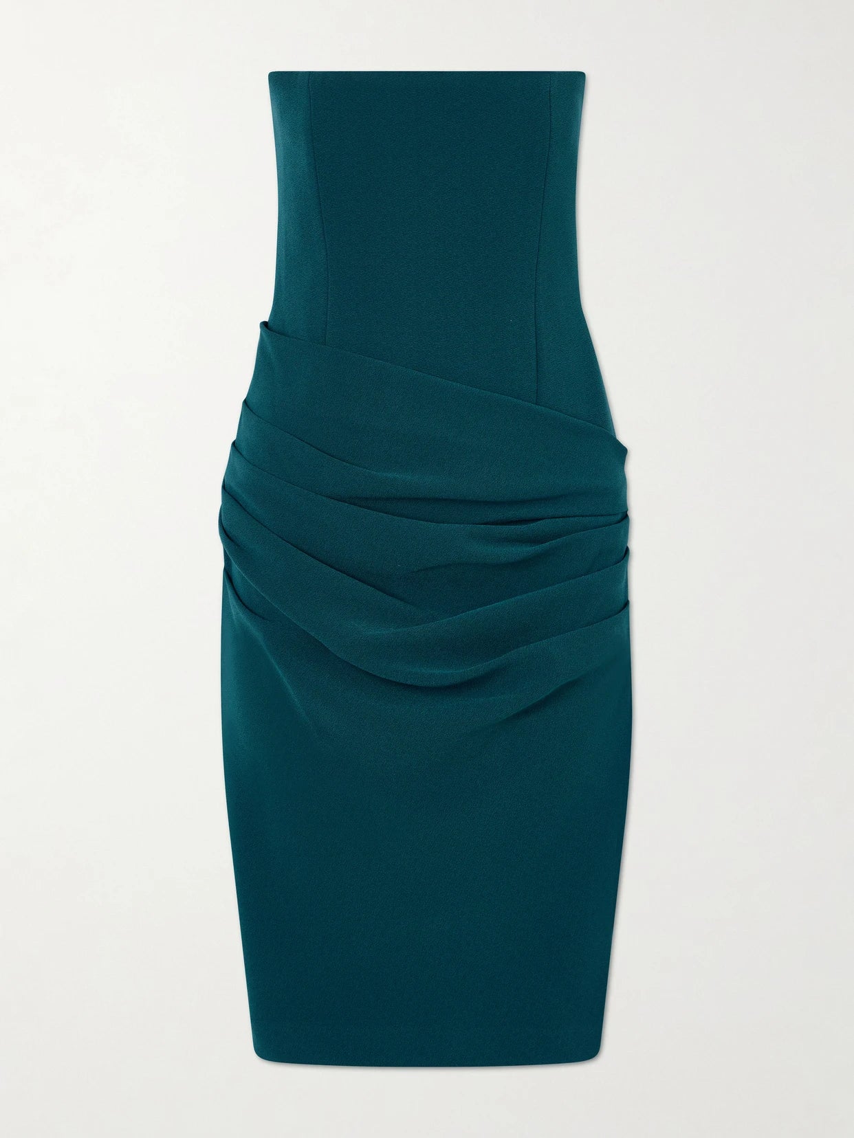 Strapless Draped Crepe Midi Dress