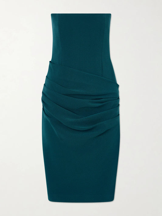 Strapless Draped Crepe Midi Dress