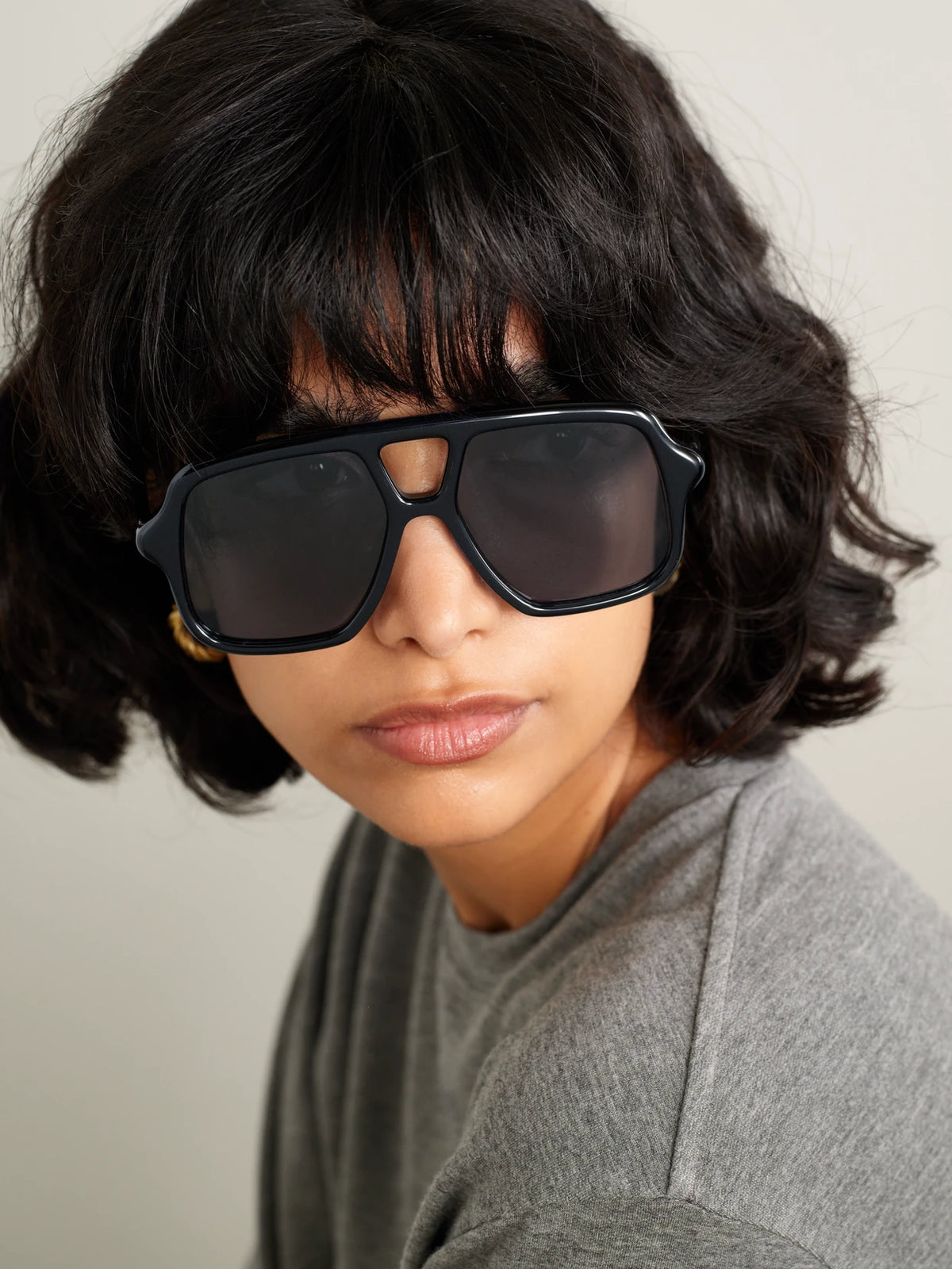 Image of Sunglasses. Product name - Aviator-style Acetate Sunglasses in Black colour by brand - Loewe