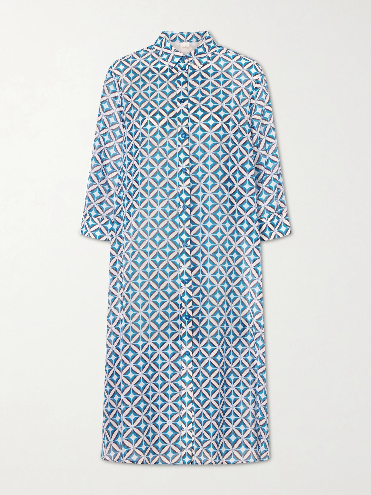 Image of Dresses. Product name - Beachwear Printed Cotton And Silk-blend Midi Dress in Blue colour by brand - Max Mara