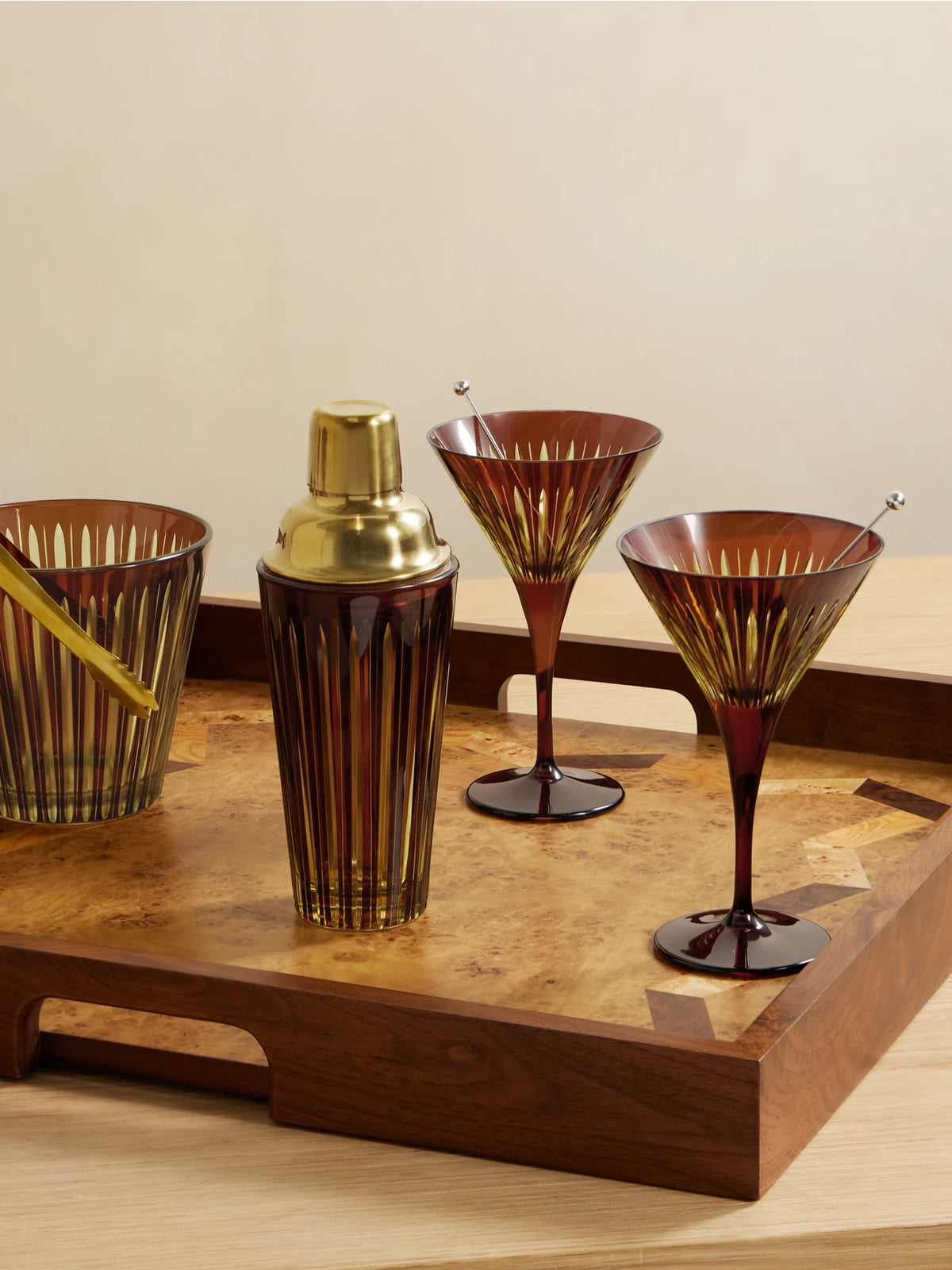 Image of Tableware. Product name - Prism Gold-tone And Glass Cocktail Set in Yellow colour by brand - L'Objet