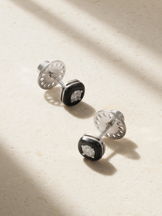 Oui 18-karat White Gold, Diamond And Enamel Earrings