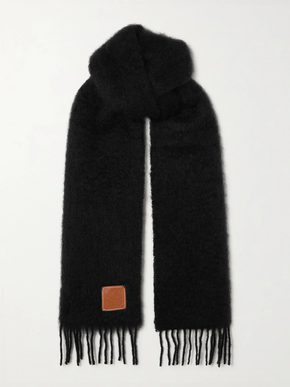 Fringed Leather-trimmed Mohair-blend Scarf