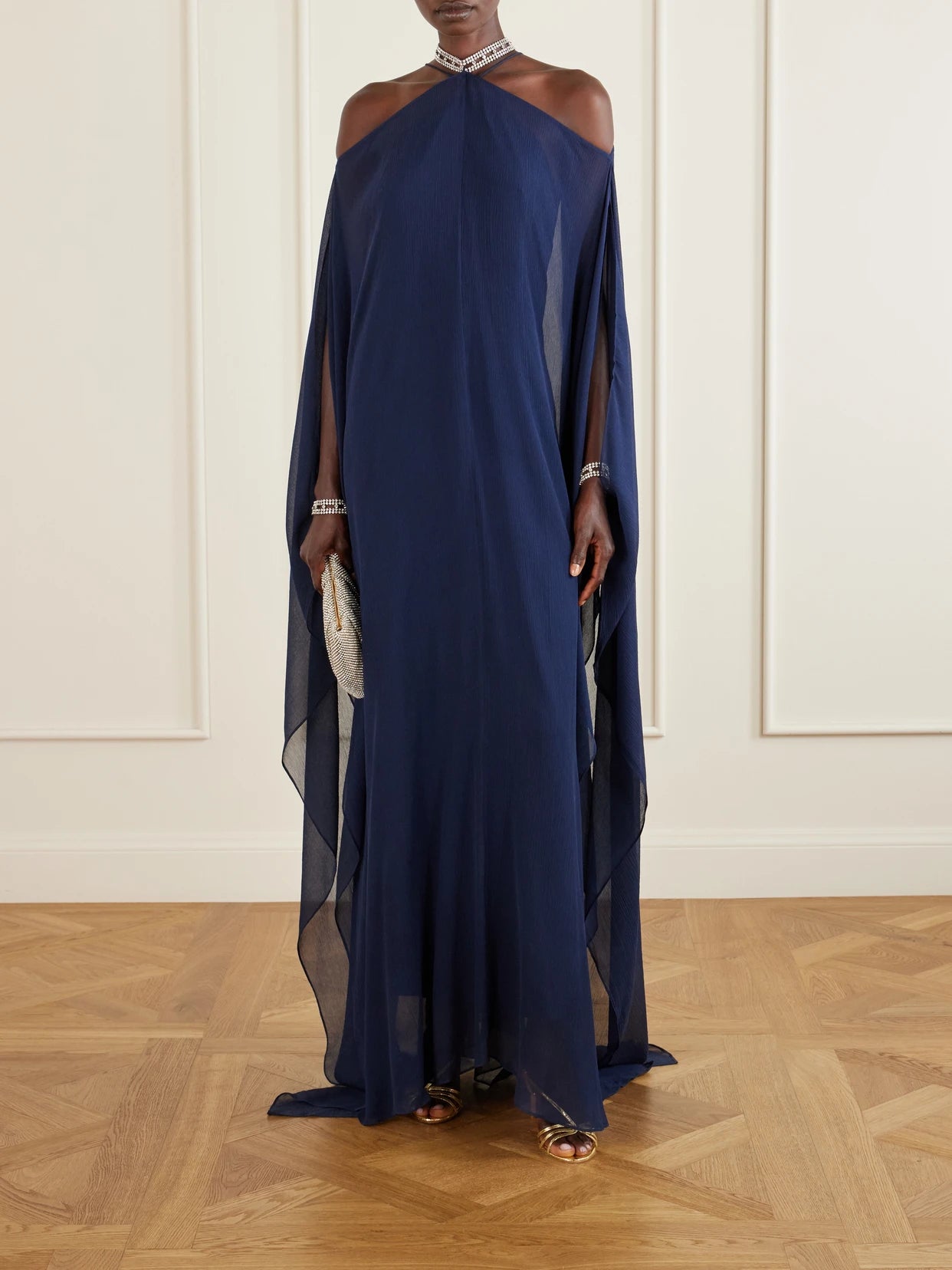Image of Dresses. Product name - Sza Sza Silk-chiffon Gown in Navy colour by brand - Taller Marmo