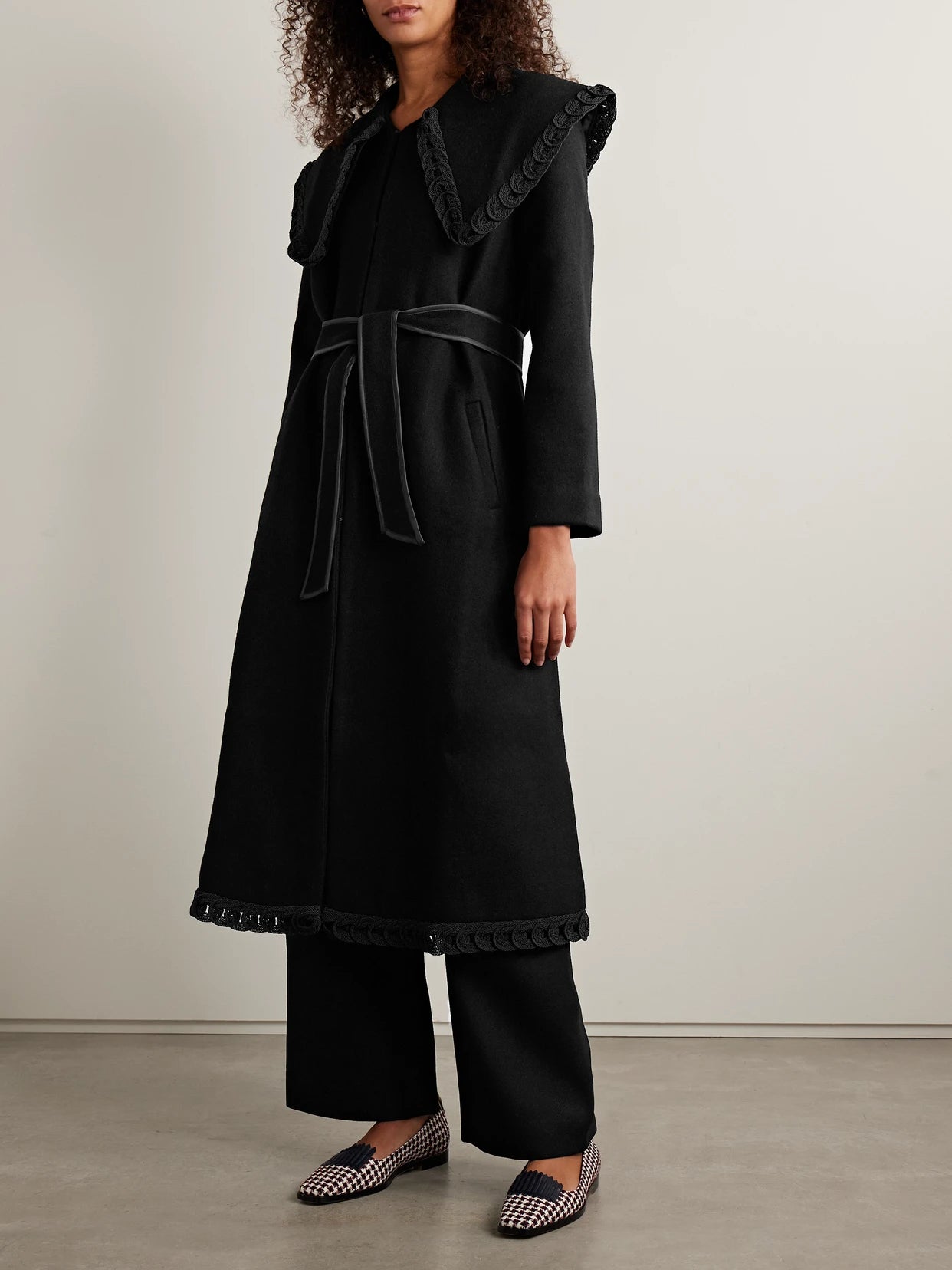 Dover Belted Embroidered Wool Coat