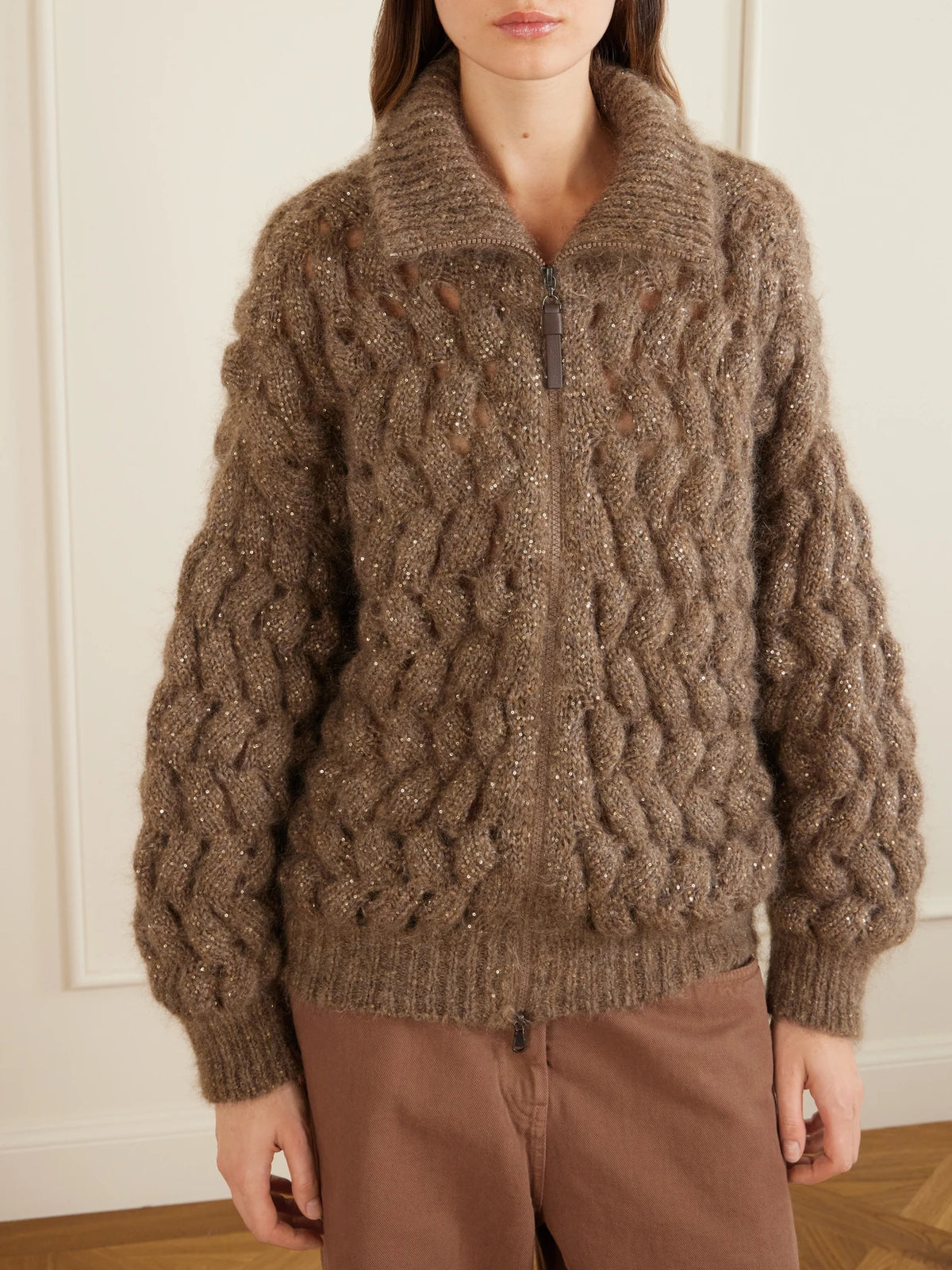 Brunello Cucinelli Sequin-embellished Mohair-blend Zip-up Cardigan