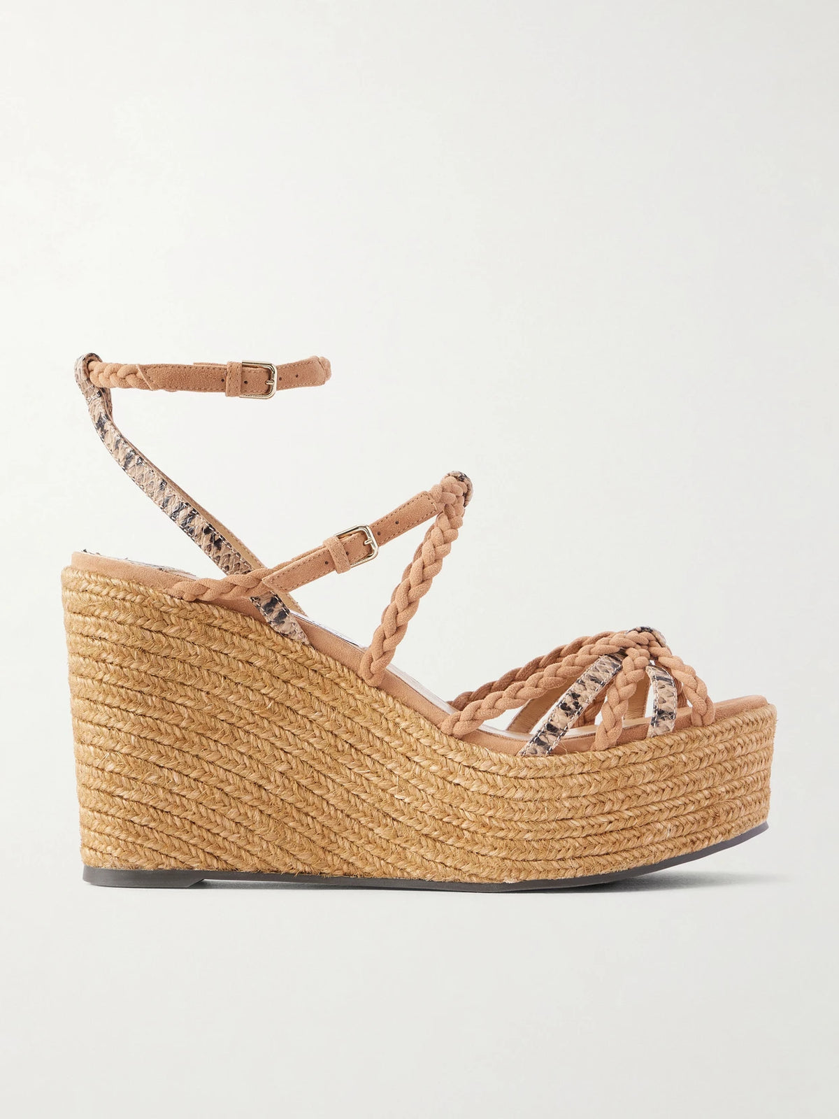 Nyra 100 Braided Snake-effect Leather And Suede Wedge Sandals