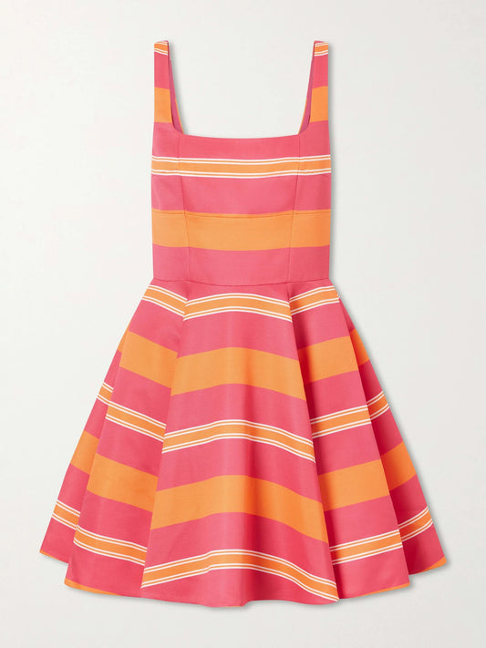 Image of Dresses. Product name - Mini Mona Striped Twill Mini Dress in Bright pink colour by brand - Emilia Wickstead