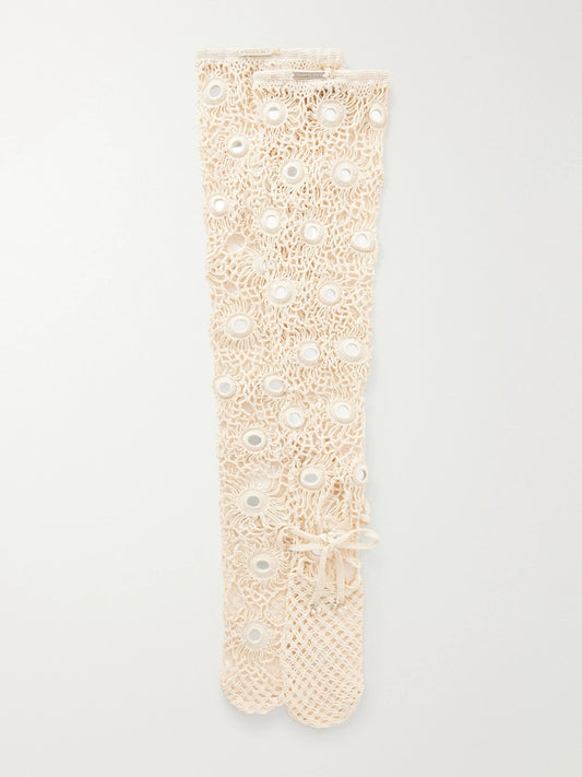 Yoshita 1967 Embellished Cotton Crochet-knit Stockings