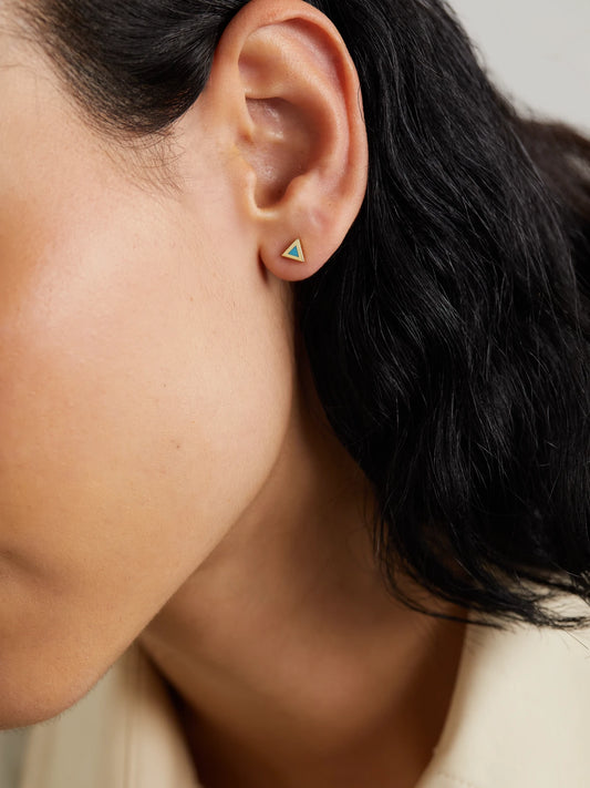 Image of Earrings. Product name - Mini Triangle 18-karat Gold Turquoise Earrings in Multi colour by brand - Jennifer Meyer