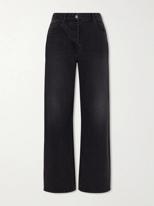 Image of Jeans. Product name - Finbar High-rise Wide-leg Jeans in Black colour by brand - The Row