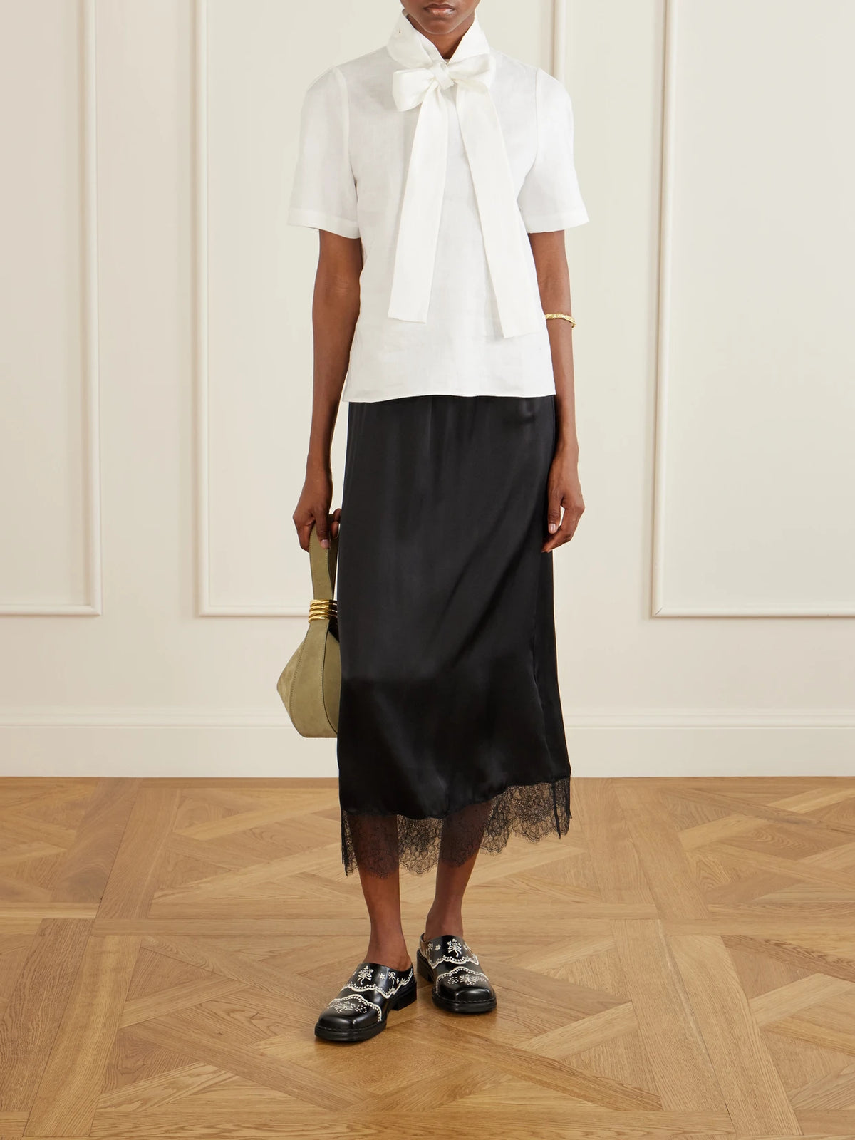 Image of Flats. Product name - Floral Lace Embroidered Leather Slip-ons in Multi colour by brand - Simone Rocha
