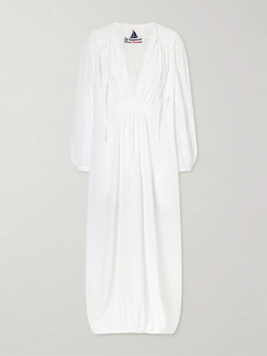 Hazy Gathered Cotton Maxi Dress