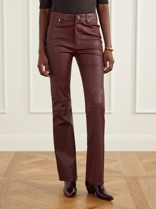 FRAME The Leather Reboot Paneled High-rise Flared Pants