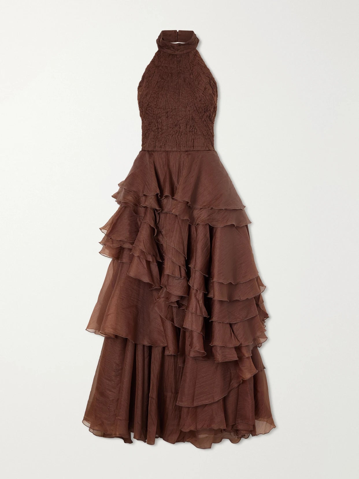 Fayette Tiered Ruffled Crepon Halterneck Gown